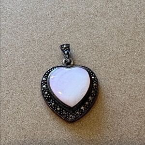 Heart Pendant with glowing Pink quartz center stone (.925) & black diamond bezel